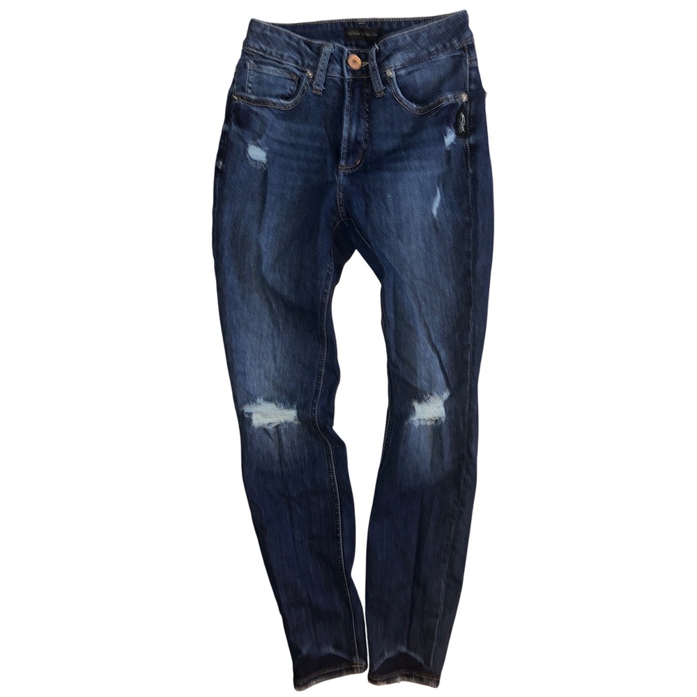 Silver Jeans Co Avery Skinny Distressed Dark Wash Jeans W26 L27 L94116EGX472